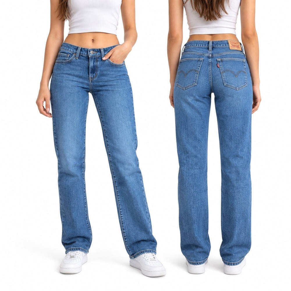 Levis 714 Straight Leg Jeans Womens 27 Medium Wash Blue Denim Stretch